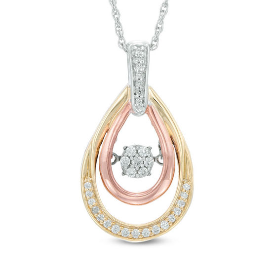 Unstoppable Love™ 0.15 CT. T.W. Composite Diamond Double Tear-Drop Pendant in 10K Tri-Tone Gold