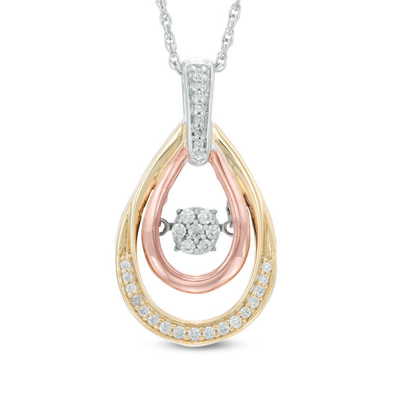 Unstoppable Love™ 0.15 CT. T.W. Composite Diamond Double Tear-Drop Pendant in 10K Tri-Tone Gold|Peoples Jewellers