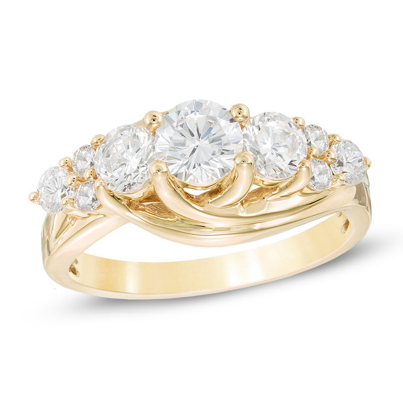 1.50 CT. T.W. Certified Canadian Diamond Three Stone Engagement Ring in 14K Gold (I/I2)