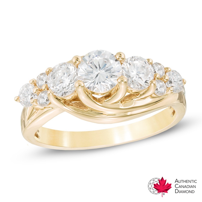 1.50 CT. T.W. Certified Canadian Diamond Three Stone Engagement Ring in 14K Gold (I/I2)