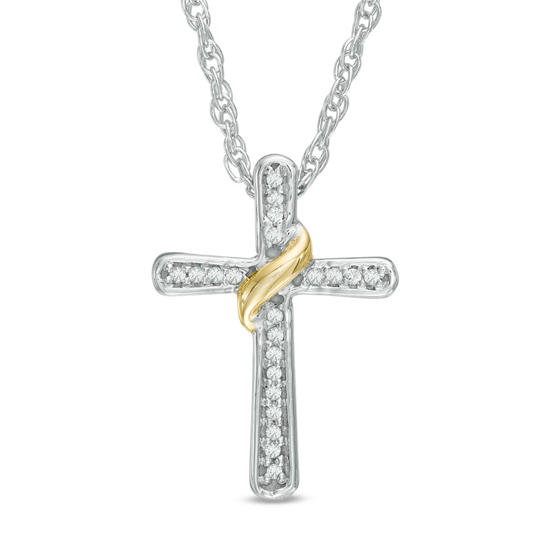 Diamond Accent Wrap Around Cross Pendant in 10K Two-Tone Gold