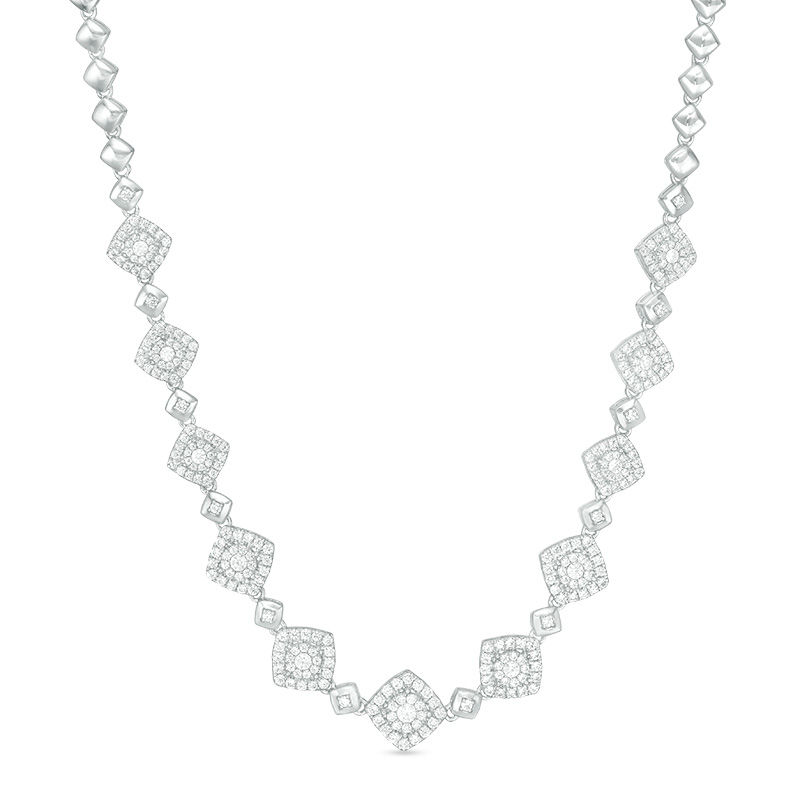 2.00 CT. T.W. Composite Diamond Cushion Frame Station Necklace in 10K White Gold