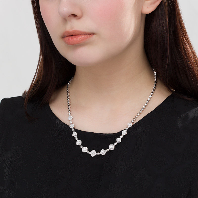 Main Image 2 of 2.00 CT. T.W. Composite Diamond Cushion Frame Station Necklace in 10K White Gold