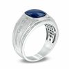 Men's Cushion-Cut Simulated Blue Star Glass and Diamond Accent Ring in 10K White Gold