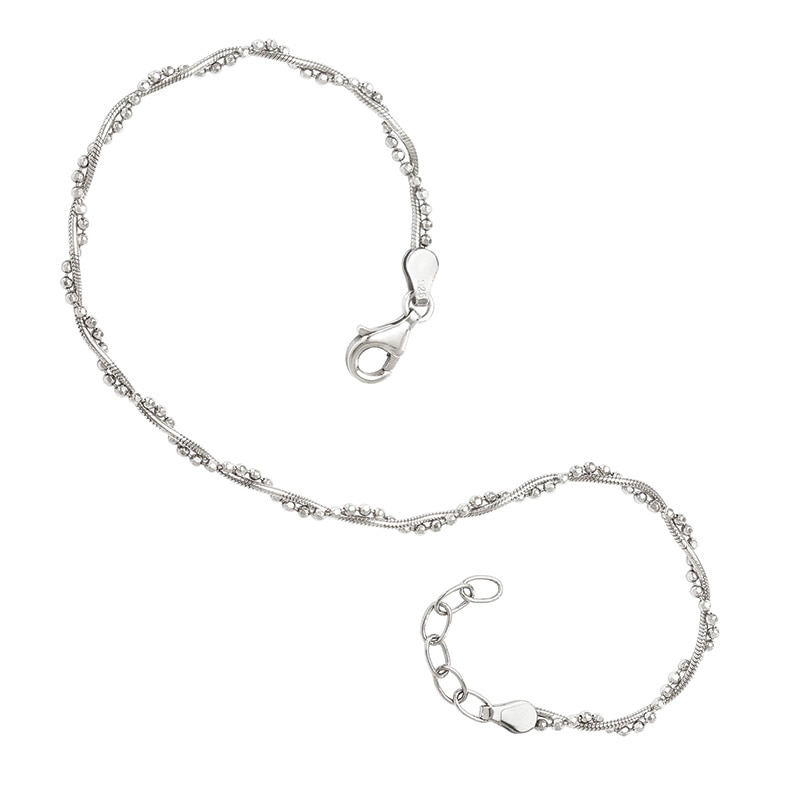Main Image 1 of Polished Bead and Snake Chain Wrapped Anklet in Sterling Silver - 10"
