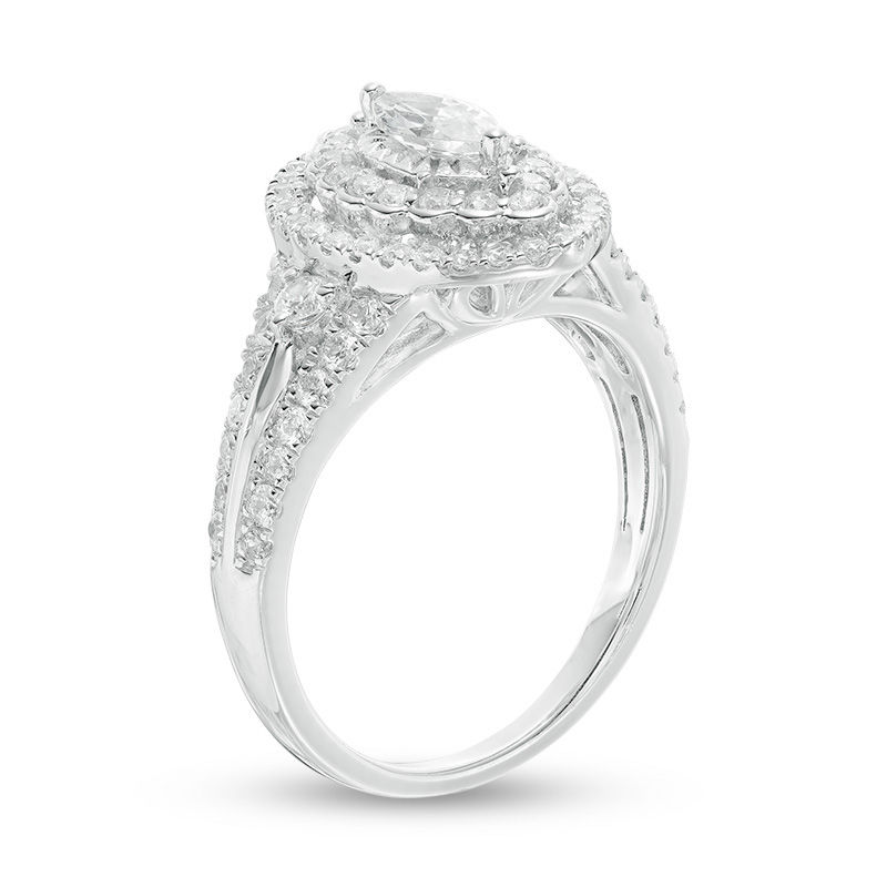 0.95 CT. T.W. Marquise Diamond Double Frame Split Shank Engagement Ring in 14K White Gold