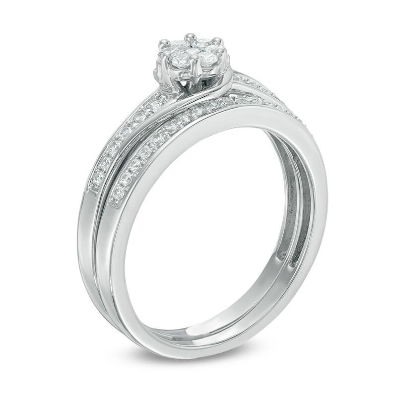 Main Image 2 of 0.33 CT. T.W. Diamond Flower Composite Swirl Bridal Set in 10K White Gold