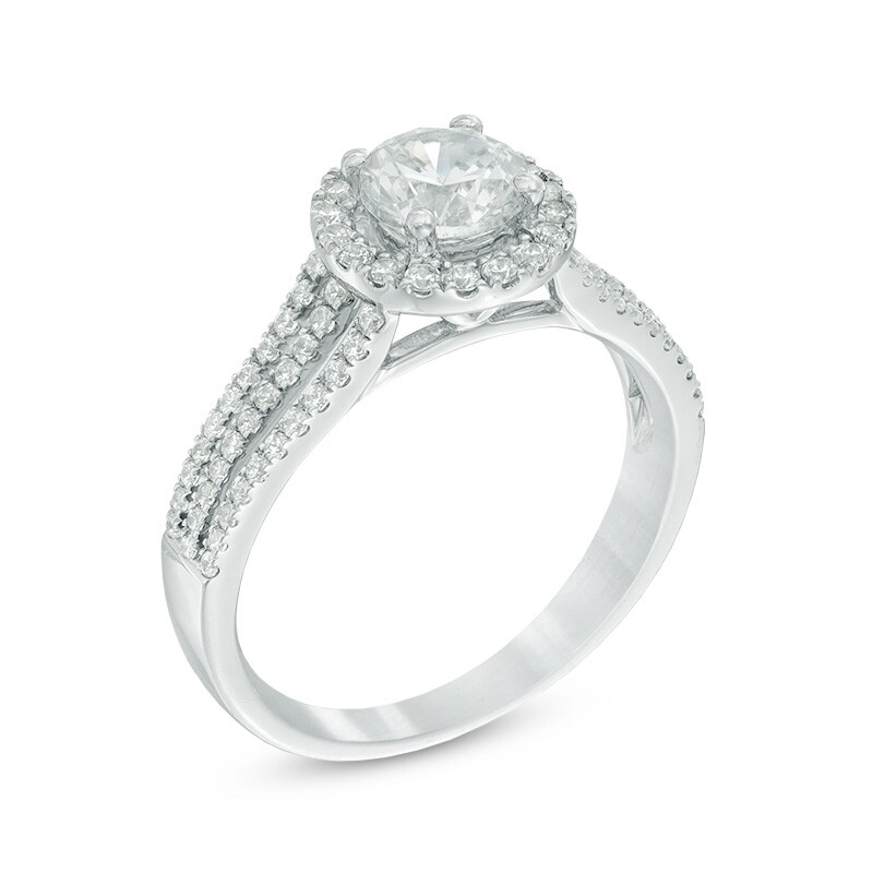 Main Image 2 of 1.10 CT. T.W. Diamond Frame Triple Row Split Shank Engagement Ring in 14K White Gold