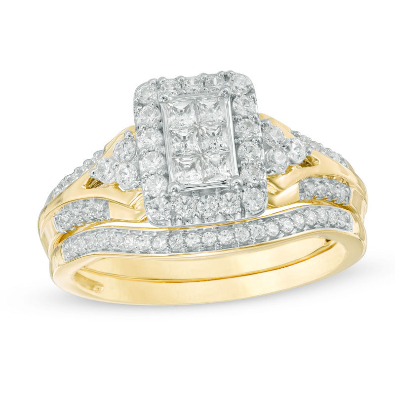 0.60 CT. T.W. Princess-Cut Composite Diamond Rectangle Frame Split Shank Bridal Set in 10K Gold