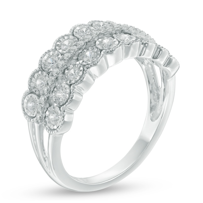 0.50 CT. T.W. Diamond Vintage-Style Double Row Scallop Edge Wedding Band 10K White Gold
