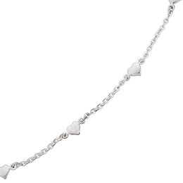 Polished Puff Heart Station Anklet in Sterling Silver - 10"