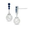 Thumbnail Image 1 of Vera Wang LOVE 7.0-8.0mm Akoya Cultured Pearl, Blue Sapphire and Diamond Accent Drop Earrings in 14K White Gold