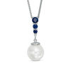 Vera Wang LOVE 8.0 - 9.0mm Cultured Akoya Pearl, Blue Sapphire and Diamond Accent Pendant in 14K White Gold