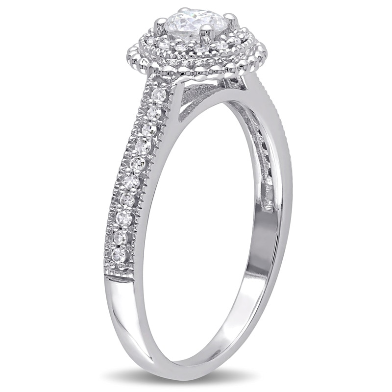 Main Image 2 of 0.50 CT. T.W. Diamond Vintage-Style Bead Double Frame Engagement Ring in 10K Two-Tone Gold