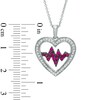 Thumbnail Image 2 of Lab-Created Ruby and White Sapphire Heartbeat Pendant in Sterling Silver
