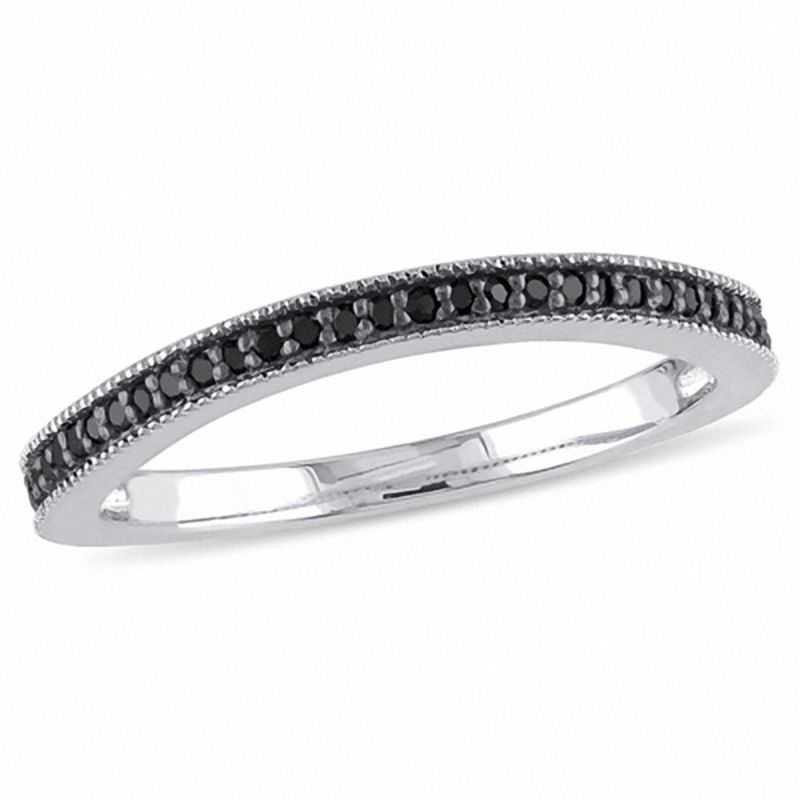 0.14 CT. T.W. Black Diamond Curved Vintage-Style Band in Sterling Silver