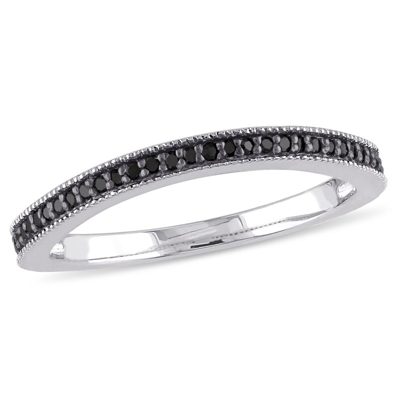 Main Image 1 of 0.14 CT. T.W. Black Diamond Curved Vintage-Style Band in Sterling Silver