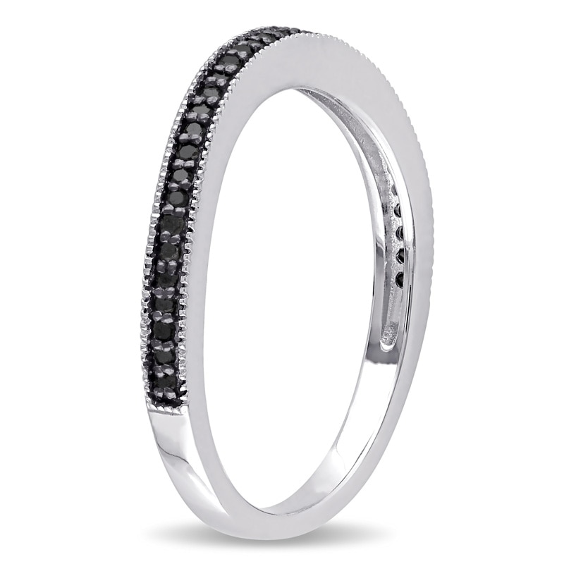 Main Image 2 of 0.14 CT. T.W. Black Diamond Curved Vintage-Style Band in Sterling Silver