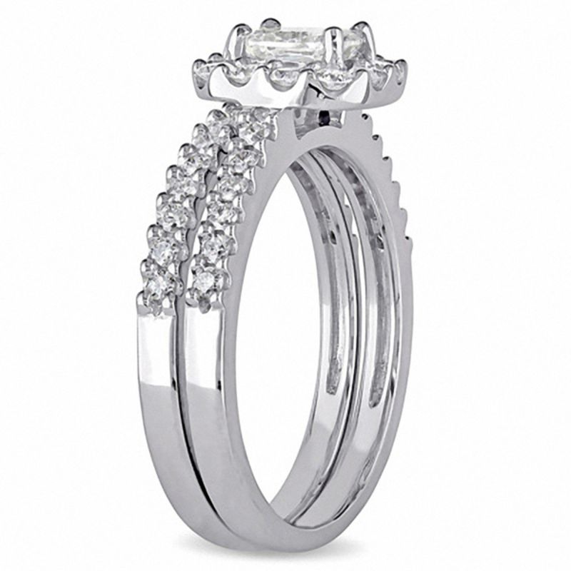1.17 CT. T.W. Radiant-Cut Diamond Oval Frame Bridal Set 14K White Gold