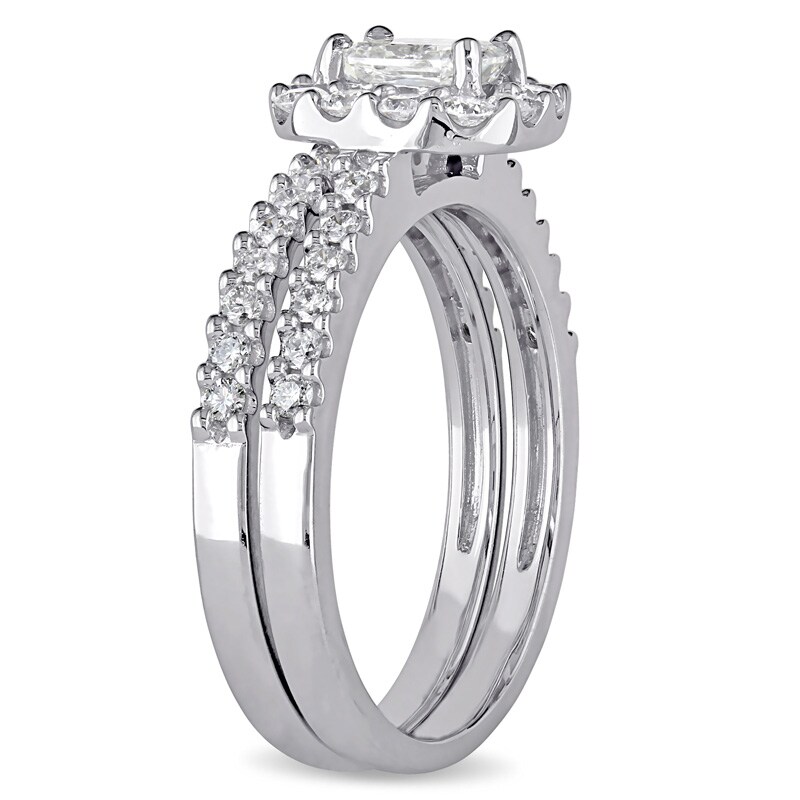 1.17 CT. T.W. Radiant-Cut Diamond Oval Frame Bridal Set in 14K White Gold