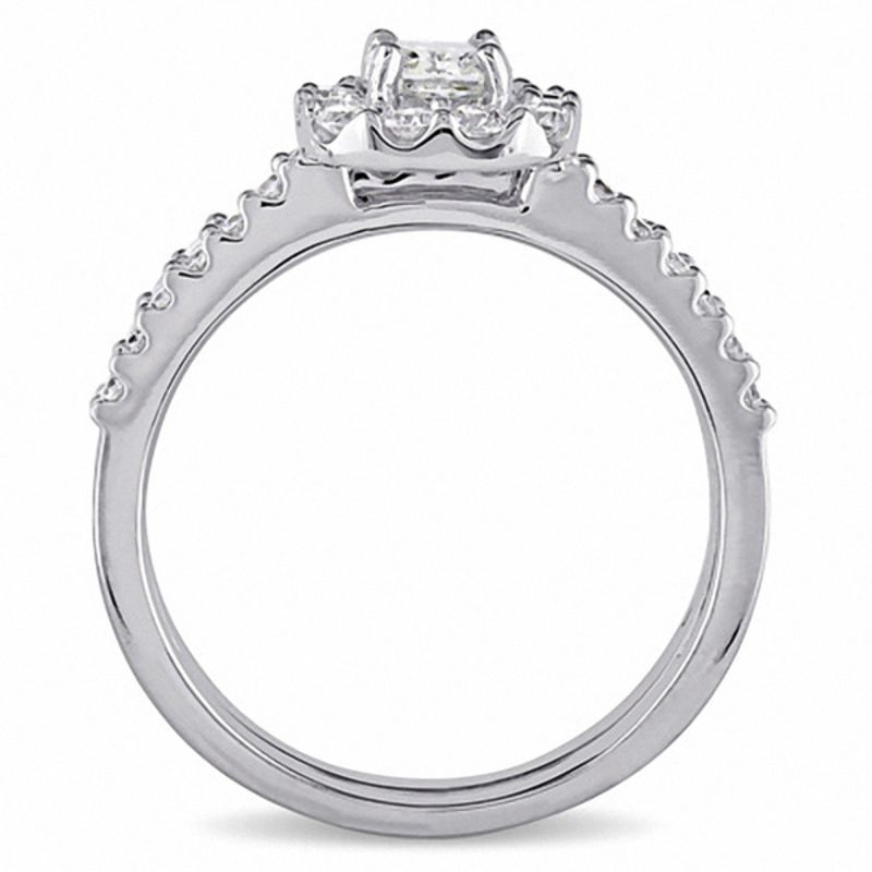 1.17 CT. T.W. Radiant-Cut Diamond Oval Frame Bridal Set in 14K White Gold