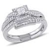 Thumbnail Image 0 of 0.30 CT. T.W. Quad Princess-Cut Diamond Square Frame Crossover Vintage-Style Bridal Set in 10K White Gold