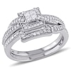 Thumbnail Image 1 of 0.30 CT. T.W. Quad Princess-Cut Diamond Square Frame Crossover Vintage-Style Bridal Set in 10K White Gold