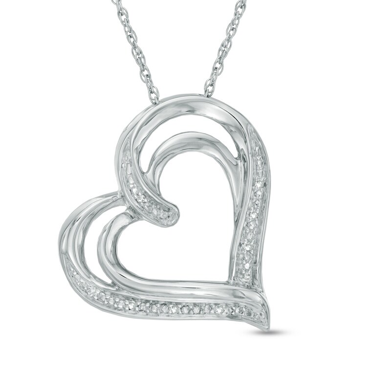 Diamond Accent Tilted Heart Pendant in Sterling Silver|Peoples Jewellers