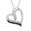 Thumbnail Image 0 of Enhanced Black and White Diamond Accent Tilted Heart Pendant in Sterling Silver