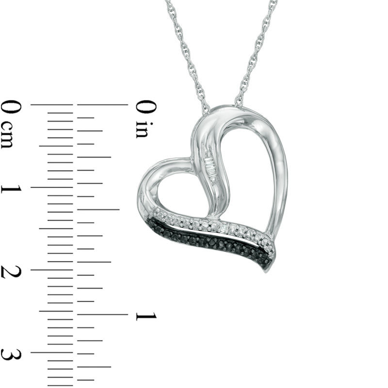 Enhanced Black and White Diamond Accent Tilted Heart Pendant in Sterling Silver