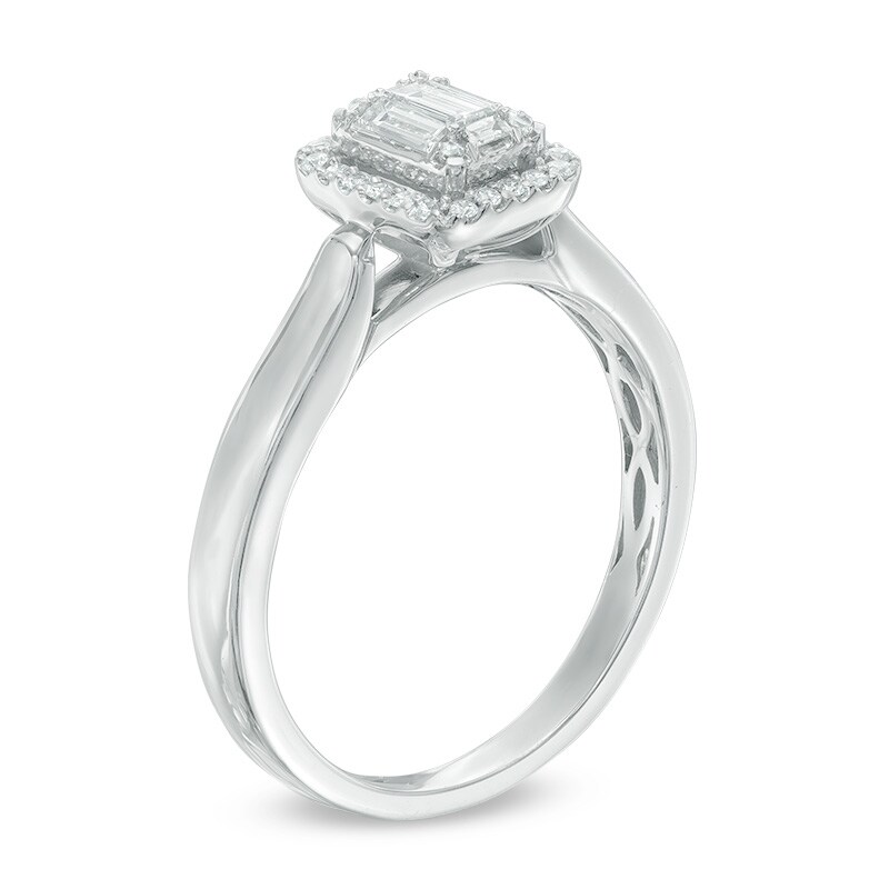 Main Image 2 of 0.25 CT. T.W. Baguette and Round Composite Diamond Rectangle Frame Bold Engagement Ring in 10K White Gold