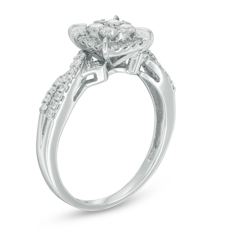 Main Image 2 of 0.50 CT. T.W. Princess-Shaped Multi-Diamond Frame Twist Shank Ring in 10K White Gold