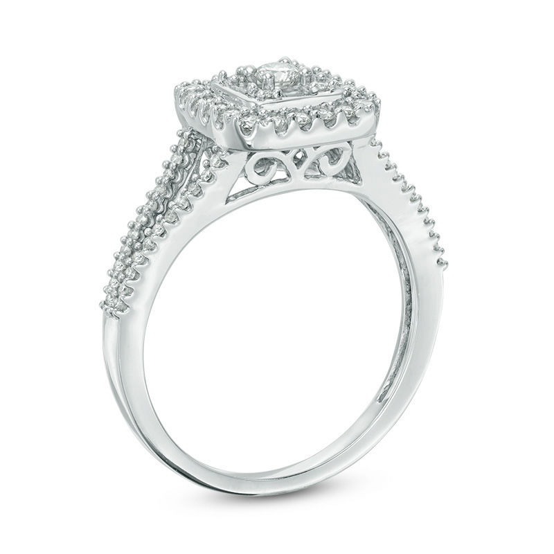 0.50 CT. T.W. Baguette and Round Composite Diamond Square Frame Ring in 10K White Gold
