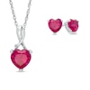 Thumbnail Image 0 of Heart-Shaped Lab-Created Ruby and Diamond Accent Pendant and Stud Earrings Set in Sterling Silver