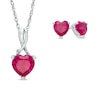 Thumbnail Image 1 of Heart-Shaped Lab-Created Ruby and Diamond Accent Pendant and Stud Earrings Set in Sterling Silver