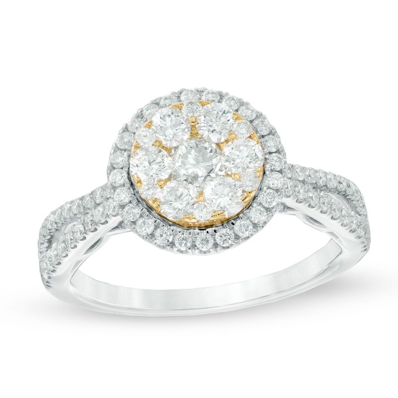 Main Image 1 of 1.26 CT. T.W. Composite Diamond Frame Engagement Ring in 10K Two-Tone Gold