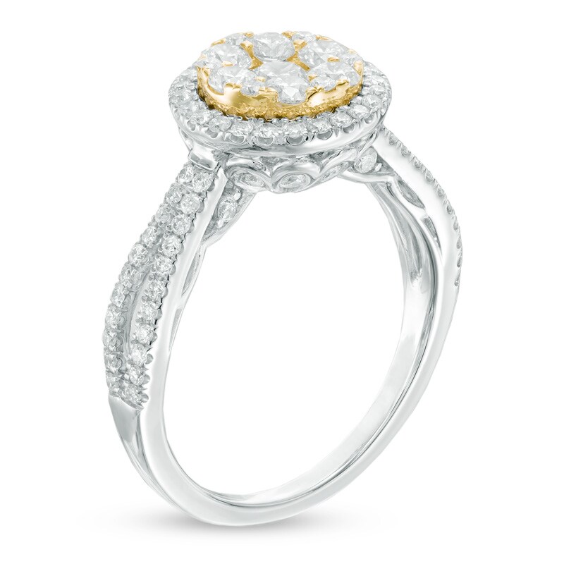 Main Image 2 of 1.26 CT. T.W. Composite Diamond Frame Engagement Ring in 10K Two-Tone Gold