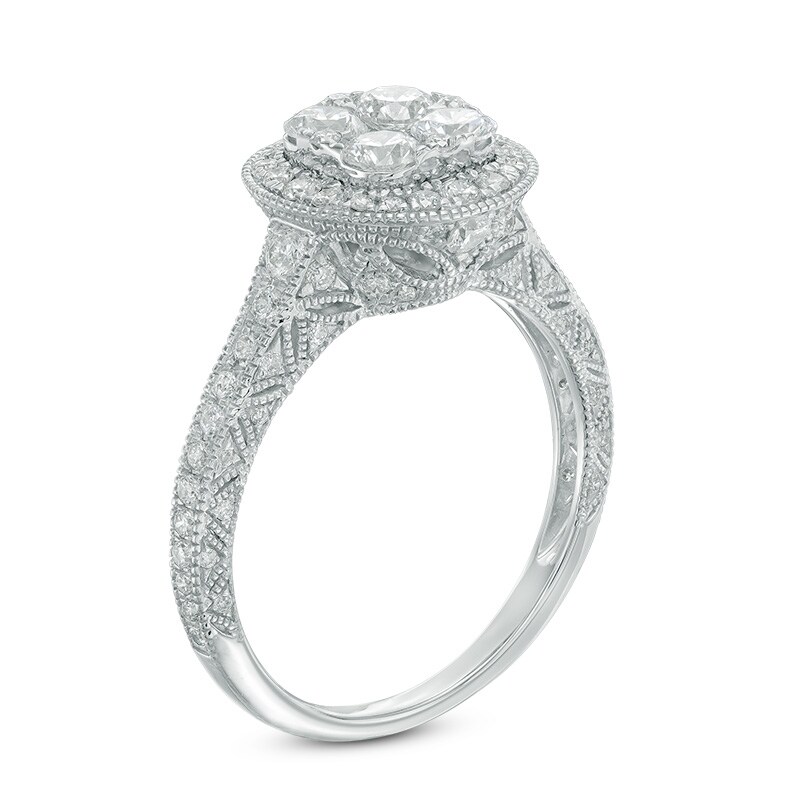 1.25 CT. T.W. Composite Diamond Frame Vintage-Style Engagement Ring in 14K White Gold