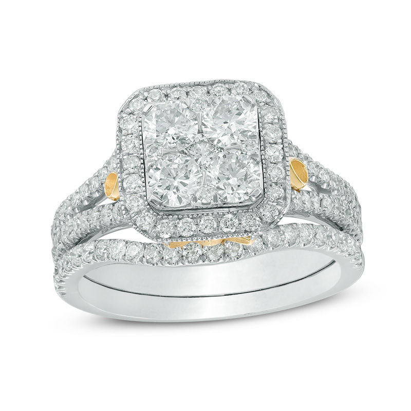 Main Image 1 of 1.75 CT. T.W. Composite Diamond Square Frame Vintage-Style Bridal Set in 14K Two-Tone Gold