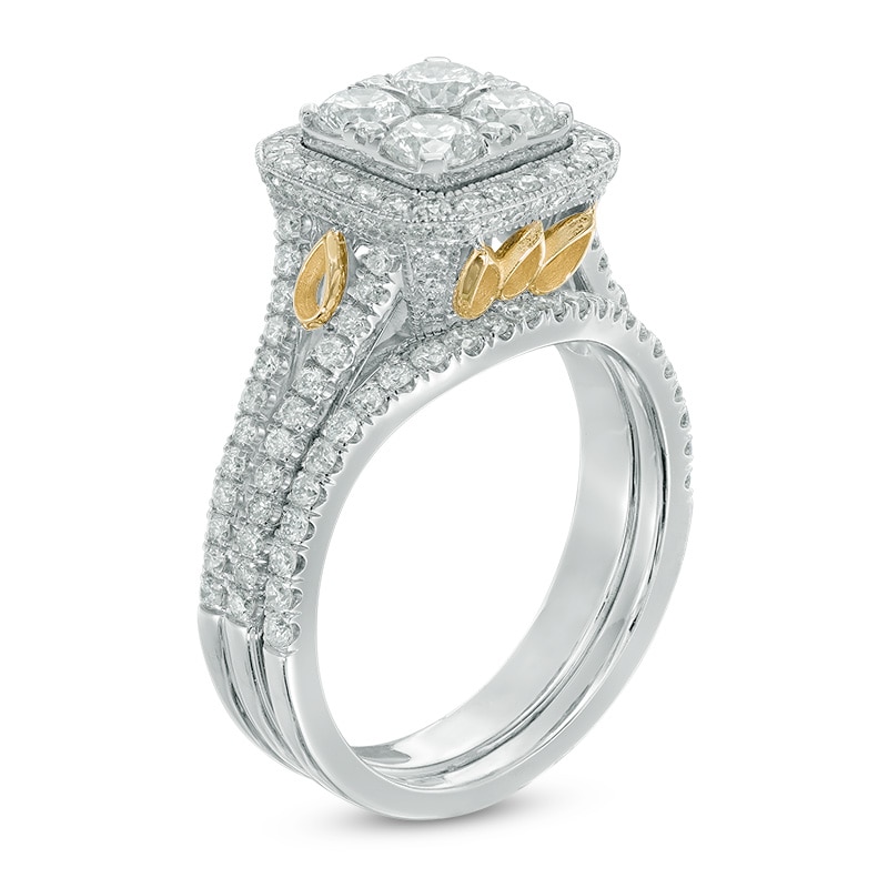 Main Image 2 of 1.75 CT. T.W. Composite Diamond Square Frame Vintage-Style Bridal Set in 14K Two-Tone Gold