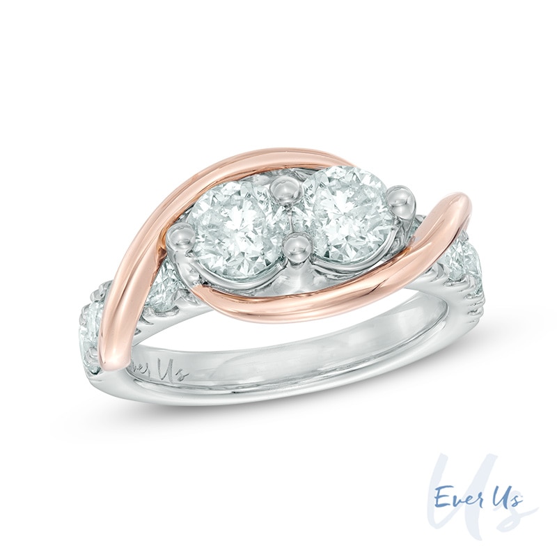 Main Image 1 of Ever Us™ 2.00 CT. T.W. Two-Stone Diamond Swirl Band in 14K Two-Tone Gold