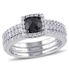 Thumbnail Image 1 of 0.75 CT. Cushion-Shaped Black Diamond and Created White Sapphire Three Piece Bridal Set in 10K White Gold