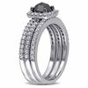 Thumbnail Image 2 of 0.75 CT. Cushion-Shaped Black Diamond and Created White Sapphire Three Piece Bridal Set in 10K White Gold