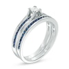 Thumbnail Image 2 of 0.15 CT. Princess-Cut Diamond and Lab-Created Blue Sapphire Bridal Set in Sterling Silver