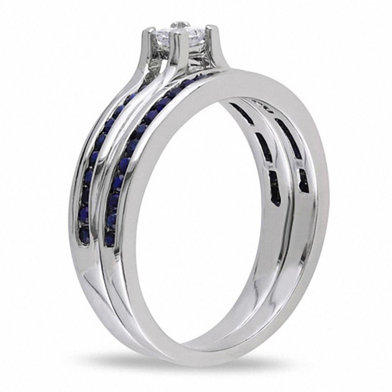 0.15 CT. Princess-Cut Diamond and Lab-Created Blue Sapphire Bridal Set Sterling Silver