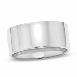 Ladies' 10.0mm Comfort-Fit Flat Square-Edged Wedding Band in 14K White Gold