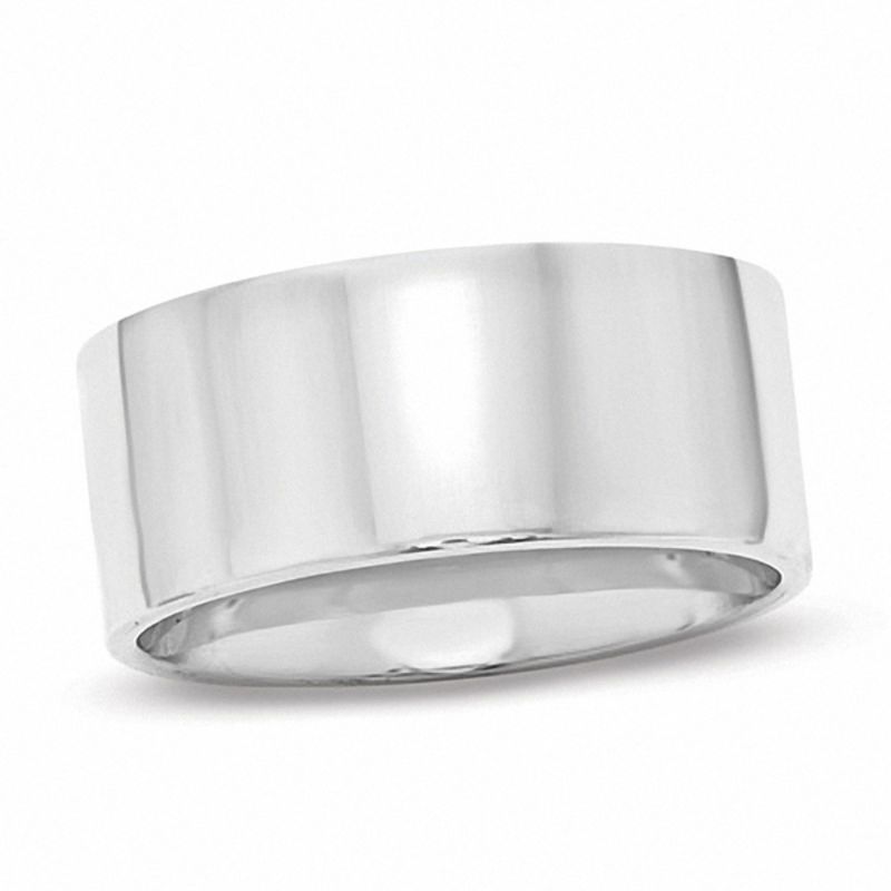 Ladies' 10.0mm Comfort-Fit Flat Square-Edged Wedding Band in 14K White Gold|Peoples Jewellers