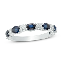 Vera Wang Love Collection Oval Blue Sapphire and 0.37 CT. T.W. Diamond Alternating Band in 14K White Gold