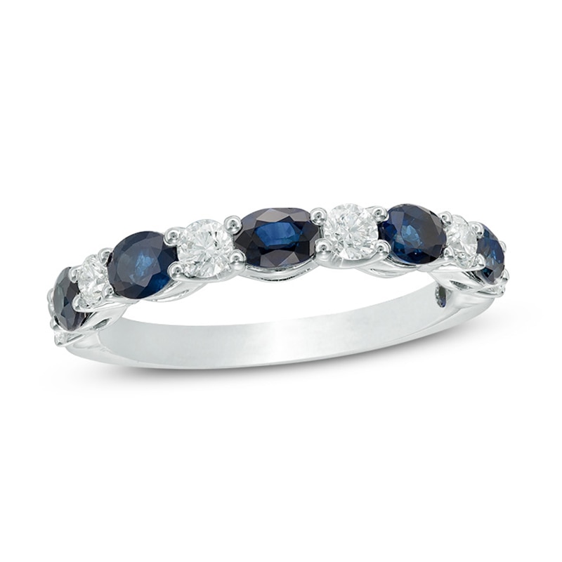 Vera Wang Love Collection Oval Blue Sapphire and 0.37 CT. T.W. Diamond Alternating Band in 14K White Gold|Peoples Jewellers