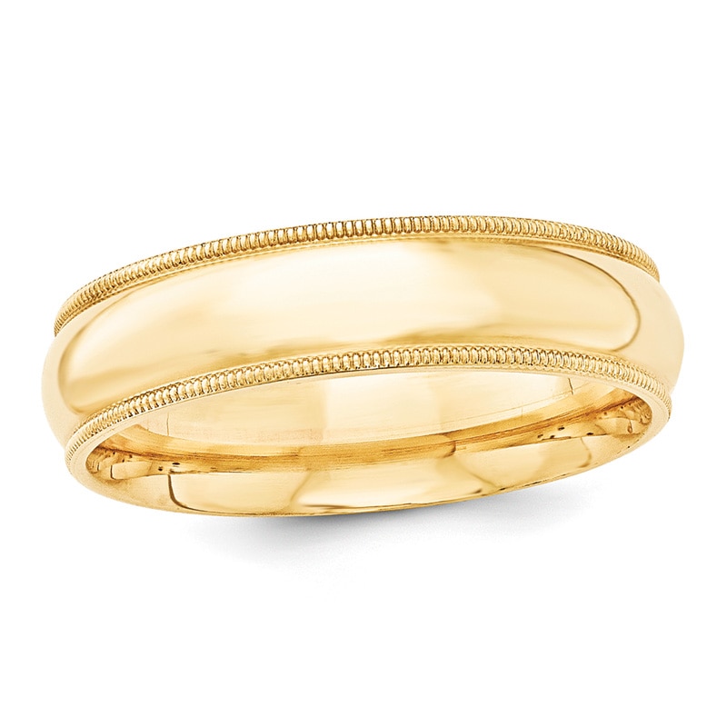Main Image 1 of Ladies' 6.0mm Comfort-Fit Milgrain Wedding Band in 14K Gold